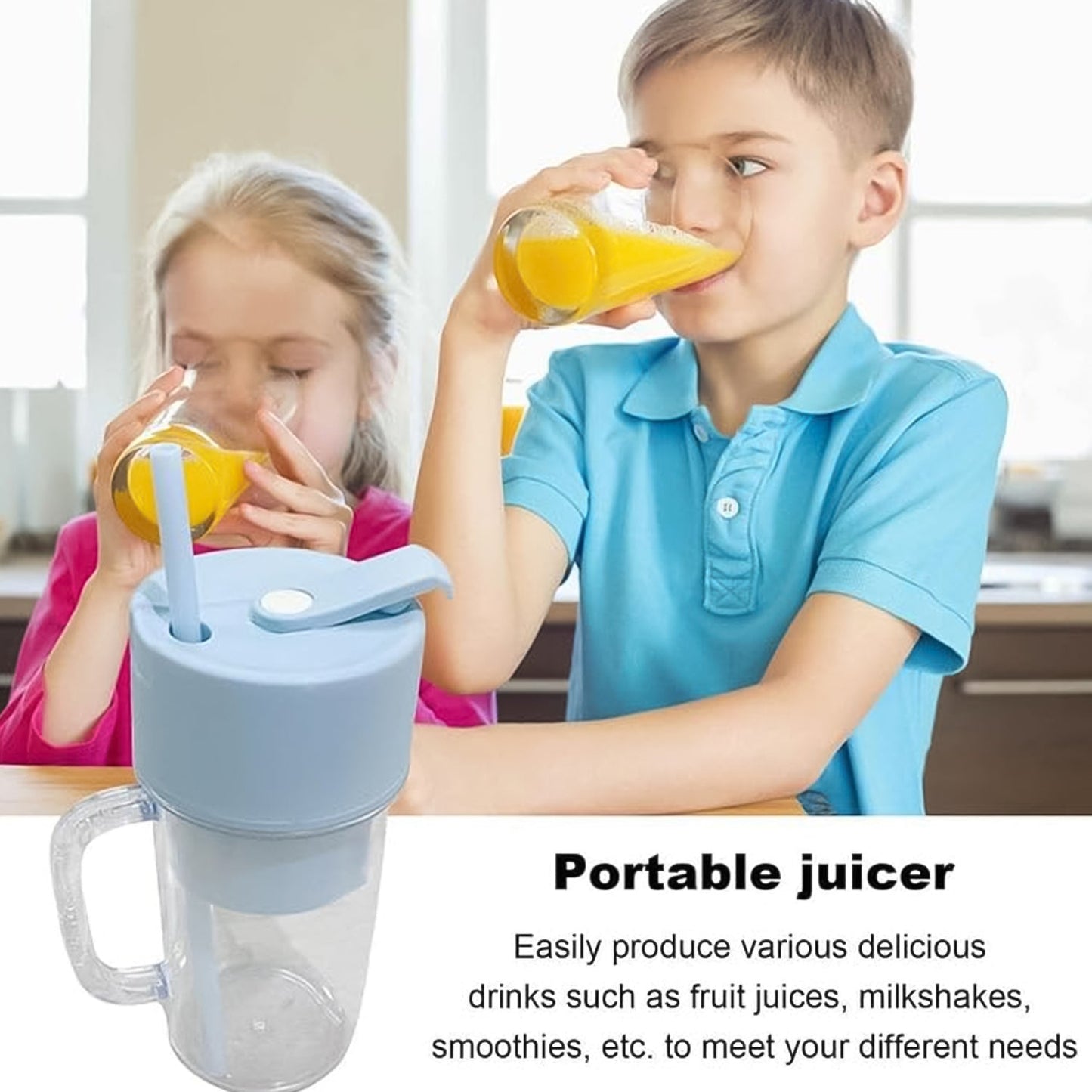 Portable Crusher Juicer With Handle & Straw, USB Rechargeable 6 Blades (420 ML) - infinityexculsivestore.com