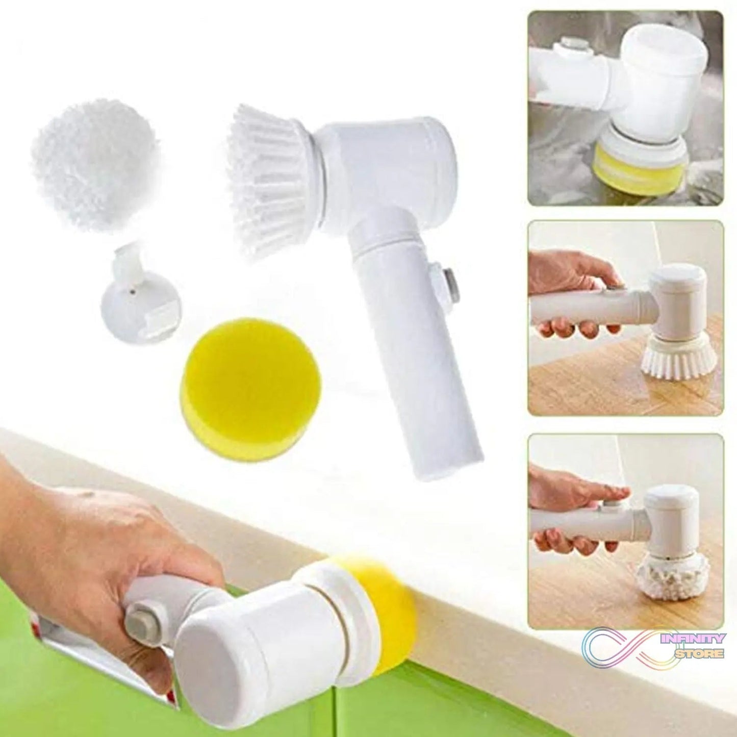 Portable Electric Cleaning Brush with 3 Replaceable Brush Heads (5 In 1) - infinityexculsivestore.com