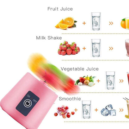 Portable Electric USB Juice Maker Juicer Bottle Blender, Grinder Mixer, 4 Blades Rechargeable Bottle (380 ML / Mix Color) - infinityexculsivestore.com