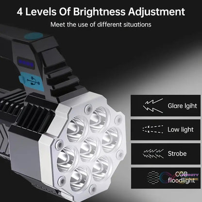 Portable Flashlight / Torch COB 7LED Hand Light USB Rechargeable Light with Side Light (1 Pc) - infinityexculsivestore.com