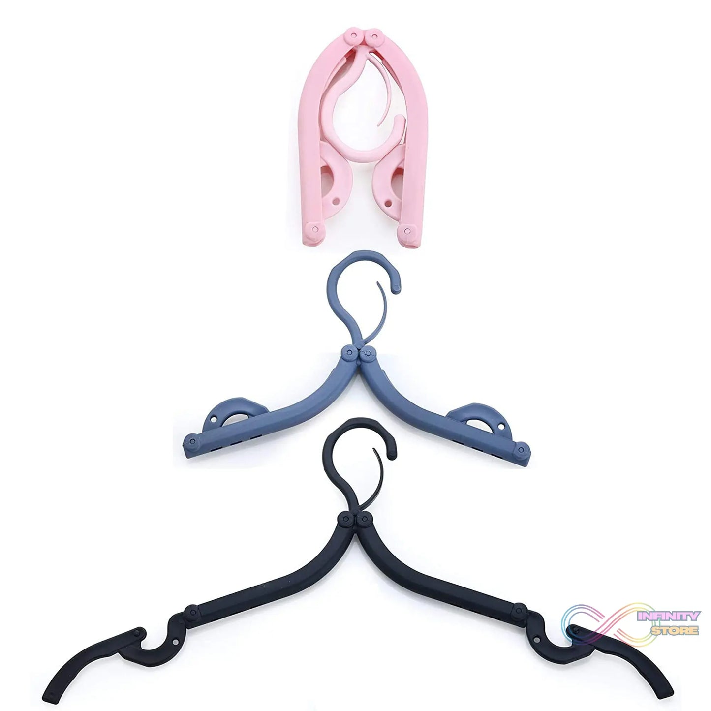 Multicolor plastic hanger, foldable for easy storage, great for keeping your clothes organized.