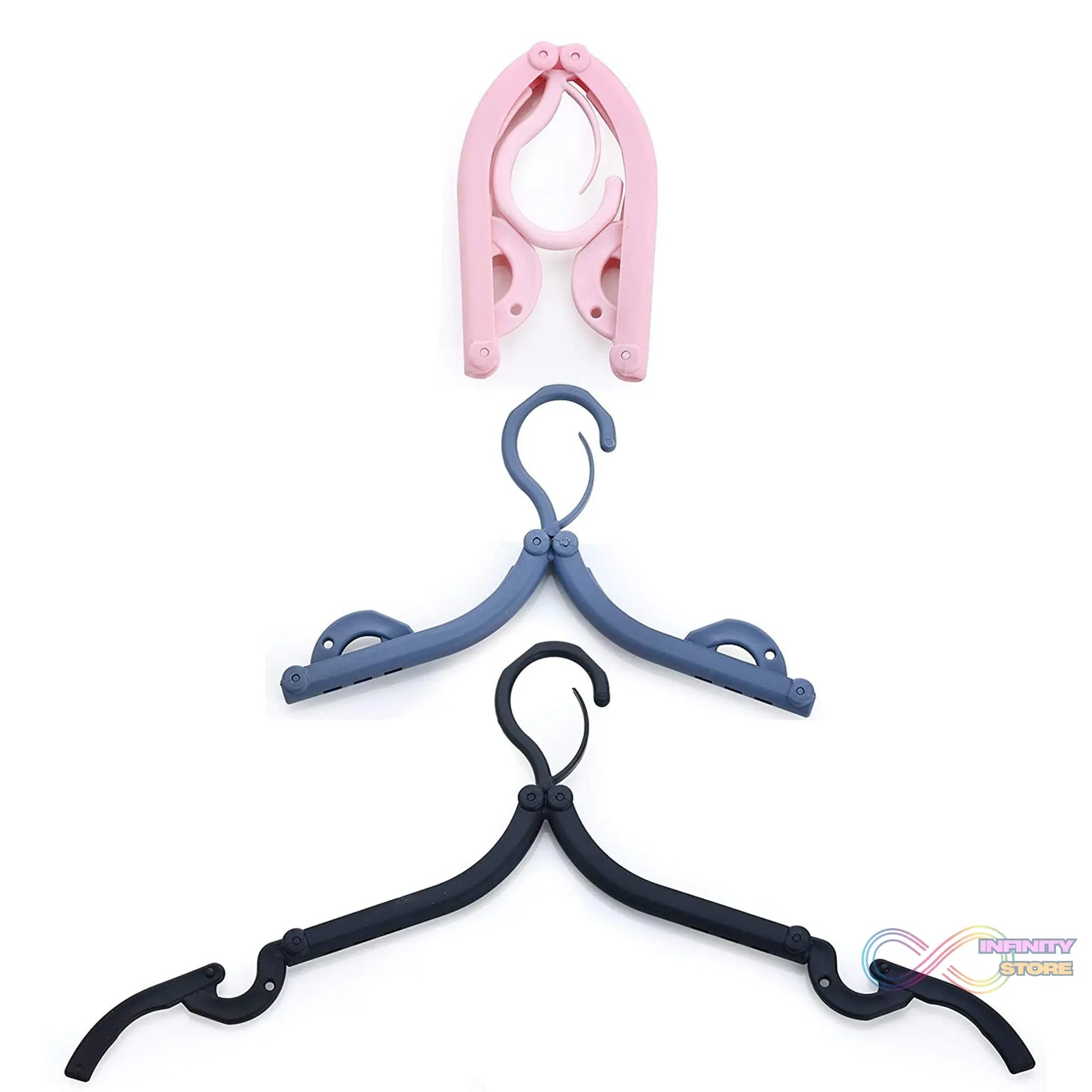 Multicolor plastic hanger, foldable for easy storage, great for keeping your clothes organized.