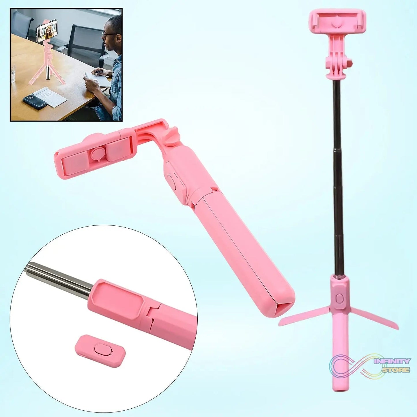 Portable Foldable Selfie Stick with Remote Control, 3 - Axis Tripod Hand Stabilizer for Smartphones, TikTok Vlog YouTuber Video Recording (1 Pc) - infinityexculsivestore.com