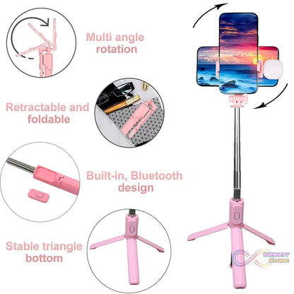 Portable Foldable Selfie Stick with Remote Control, 3 - Axis Tripod Hand Stabilizer for Smartphones, TikTok Vlog YouTuber Video Recording (1 Pc) - infinityexculsivestore.com