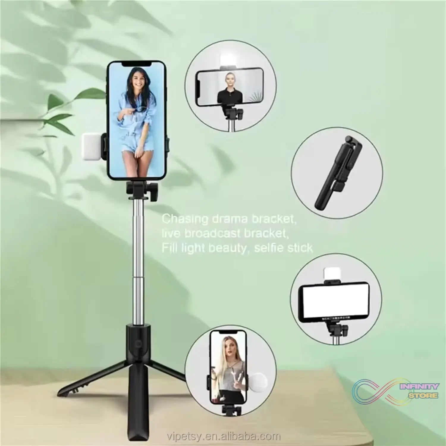 Portable Foldable Selfie Stick with Remote Control, 3 - Axis Tripod Hand Stabilizer for Smartphones, TikTok Vlog YouTuber Video Recording (1 Pc) - infinityexculsivestore.com