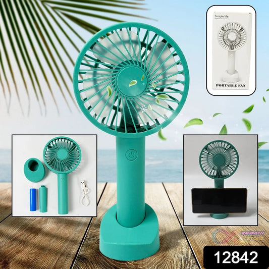Portable Handheld Fan With 3 Speeds Battery Operated Fan Rechargeable Multi Colors As Base Phone Holder Fan (Battery Included) - infinityexculsivestore.com