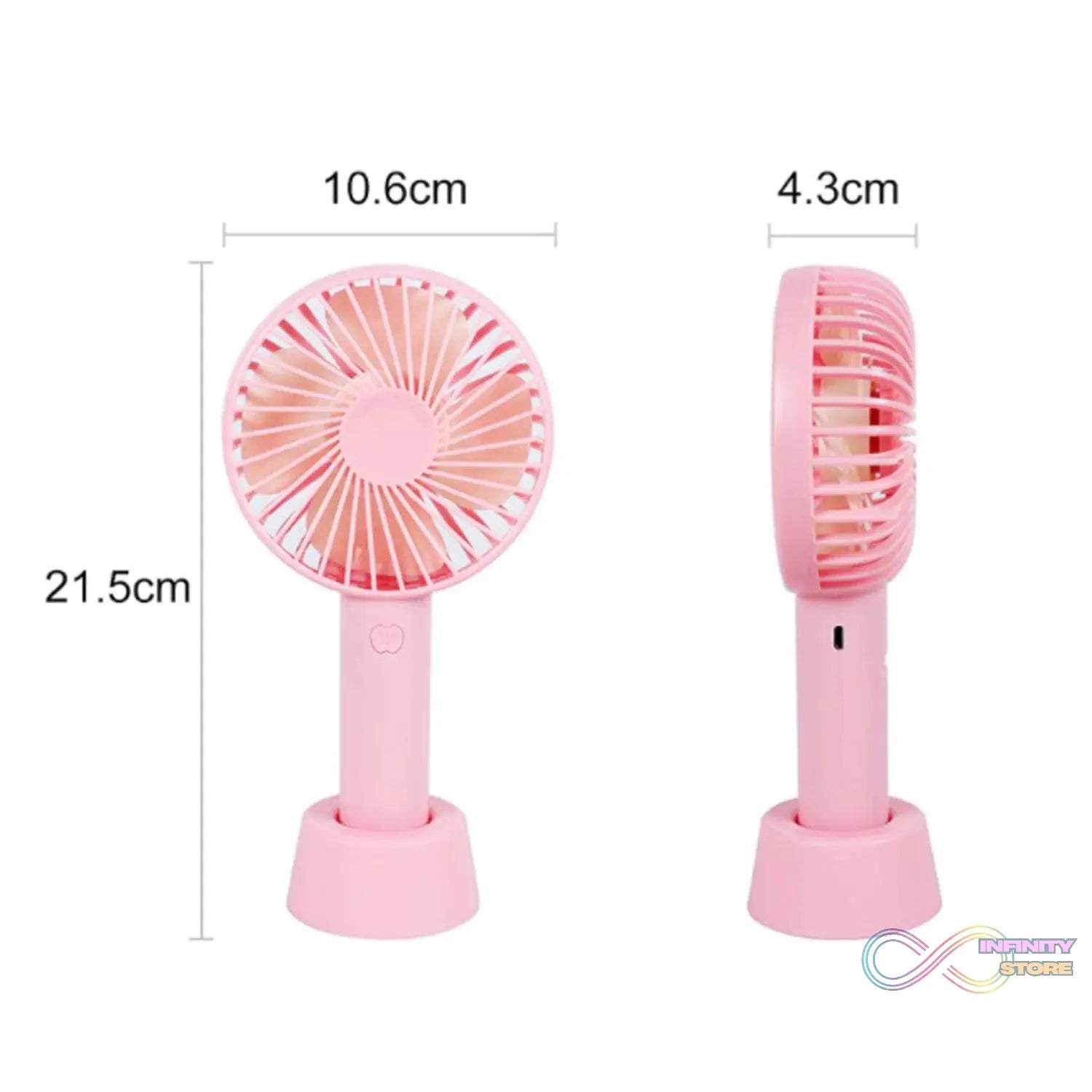 Battery-operated handheld fan, suitable for use at home or office during hot weather.