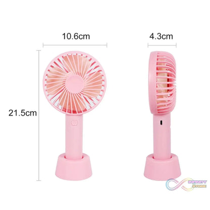 Battery-operated handheld fan, suitable for use at home or office during hot weather.