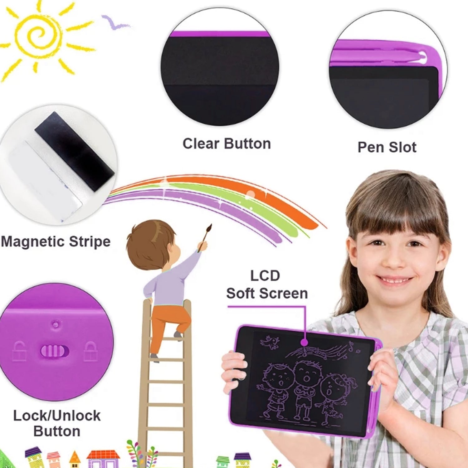 Portable LCD Writing Board Slate Drawing Record Notes Digital Notepad with Pen Handwriting Pad Paperless Graphic Tablet for Kids (8.2 inch) - infinityexculsivestore.com