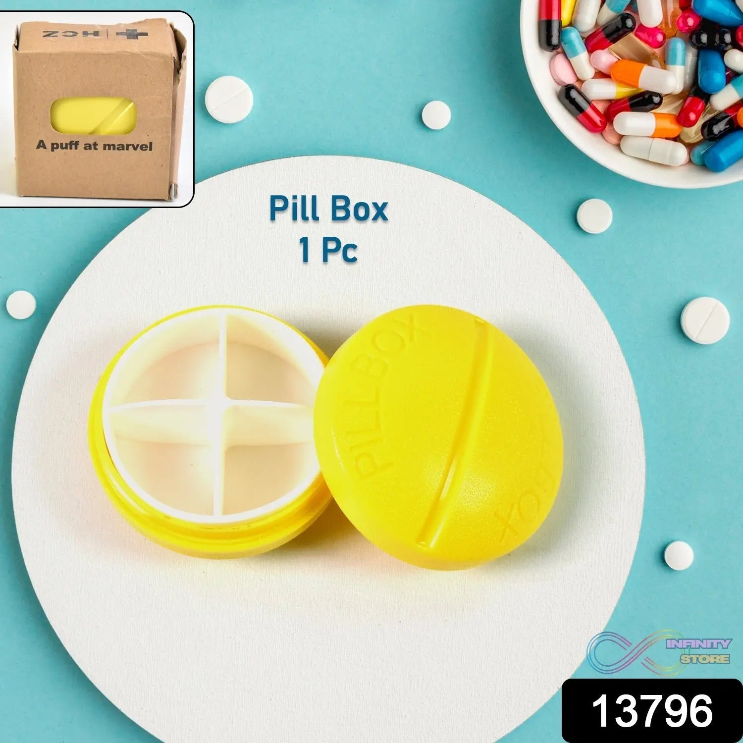 Portable Round Shape 4 Compartments Pill Box (1 Pc / With Brown Box) - infinityexculsivestore.com