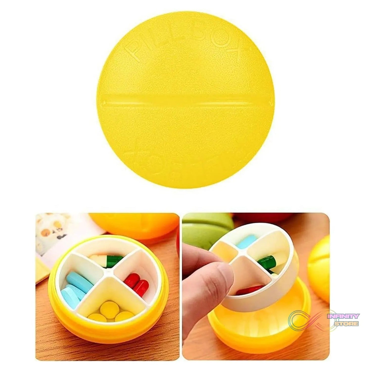 Portable Round Shape 4 Compartments Pill Box (1 Pc / With Brown Box) - infinityexculsivestore.com