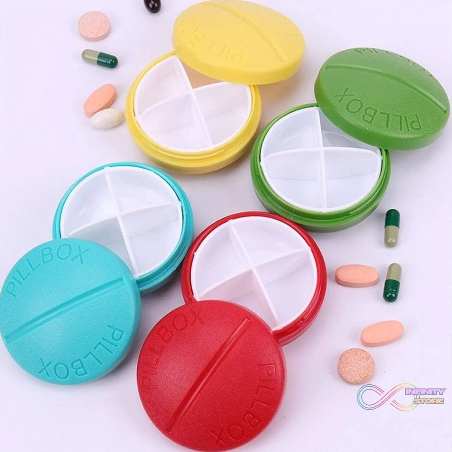 Portable Round Shape 4 Compartments Pill Box (1 Pc / With Brown Box) - infinityexculsivestore.com