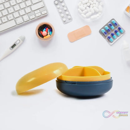 Portable Round Shape 4 Compartments Pill Box (1 Pc / With Color Box) - infinityexculsivestore.com