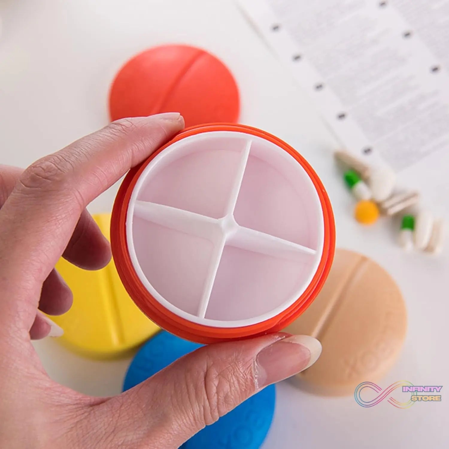 Portable Round Shape 4 Compartments Pill Box (1 Pc) - infinityexculsivestore.com