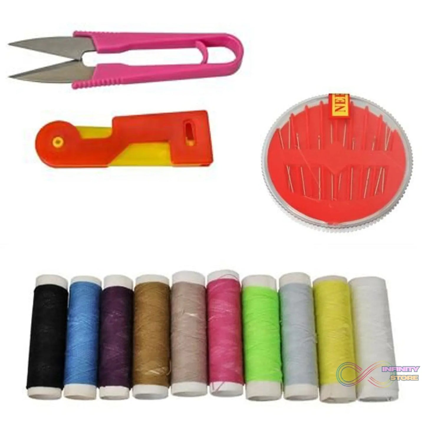 Sewing kit box perfect for travel, includes various thread colors and tools