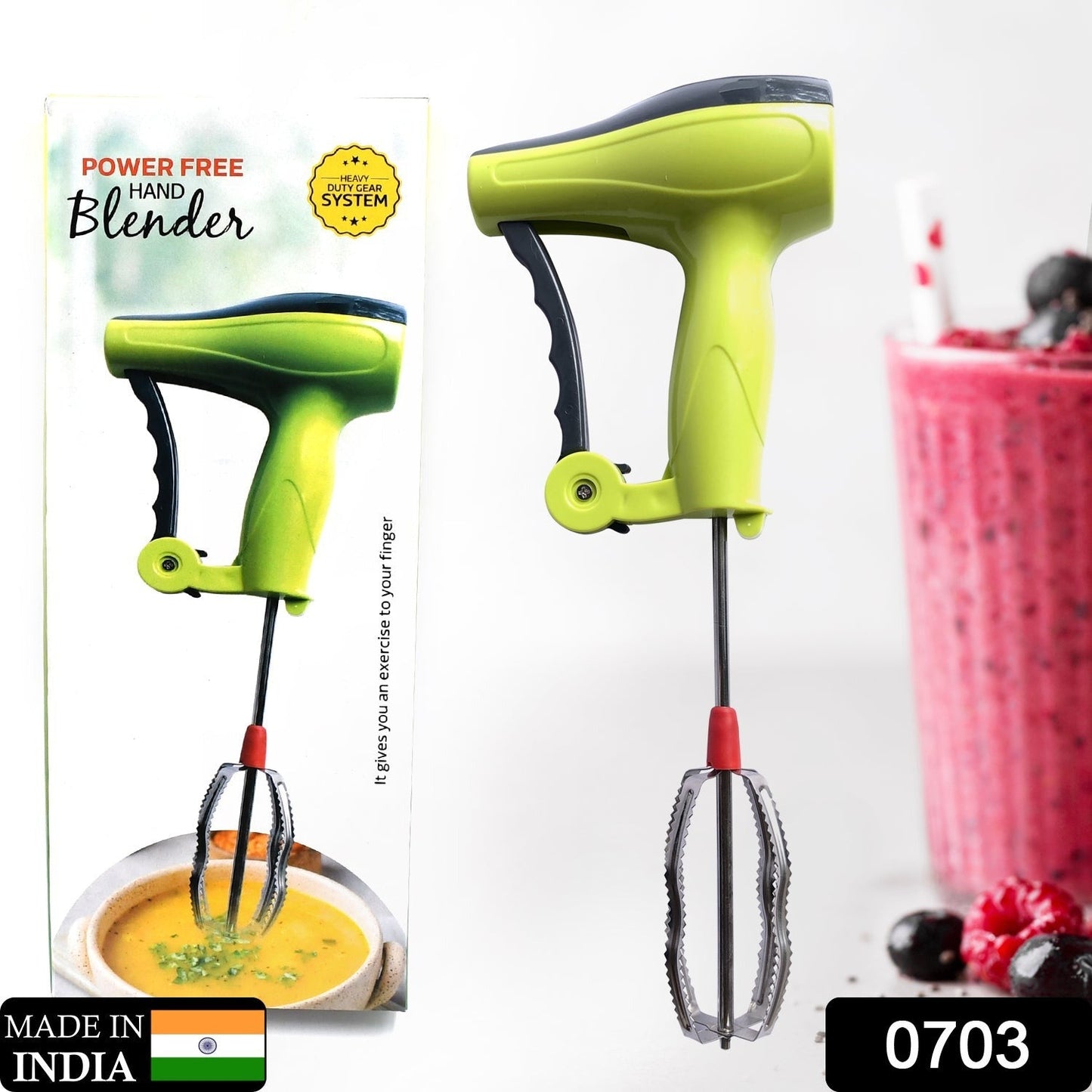 Power Free Manual Hand Blender with Stainless Steel Blades, Milk Lassi Maker, Egg Beater Mixer Rawai - infinityexculsivestore.com
