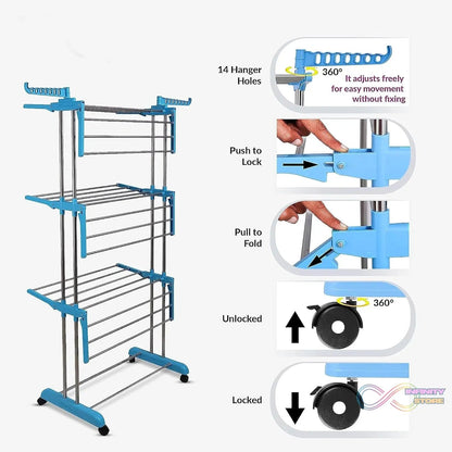 Premium Heavy Duty Stainless Steel 3 Layer Foldable Cloth Drying Stand (1 Set / With Brown Box) - infinityexculsivestore.com