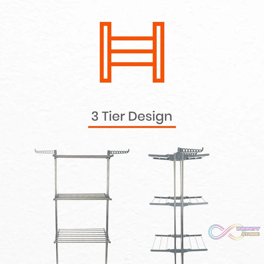 Premium Heavy Duty Stainless Steel 3 Layer Foldable Cloth Drying Stand (1 Set / With Color Box) - infinityexculsivestore.com