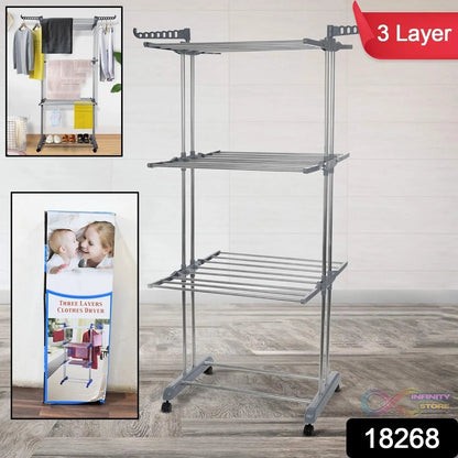 Premium Heavy Duty Stainless Steel 3 Layer Foldable Cloth Drying Stand (1 Set / With Color Box) - infinityexculsivestore.com