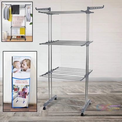 Premium Heavy Duty Stainless Steel 3 Layer Foldable Cloth Drying Stand (1 Set / With Color Box) - infinityexculsivestore.com