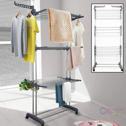 Premium Heavy Duty Stainless Steel 3 Layer Foldable Cloth Drying Stand (1 Set / With Color Box) - infinityexculsivestore.com