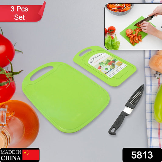 Premium Plastic Chopping Board & Steel Knife Vegetable Chopping Board With Knife Cutting Board for Kitchen Chopper Fruit and Vegetable Cutter Chopper Plastic (3 Pc Set) - infinityexculsivestore.com