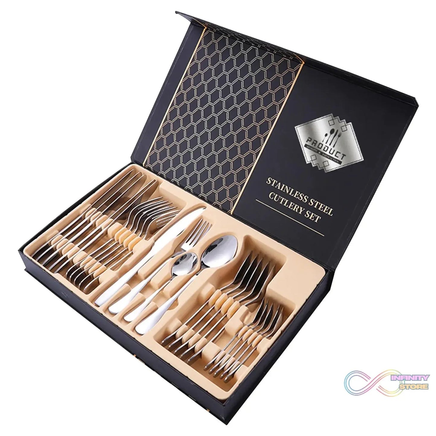 Premium Silver Daily Use Cutlery Set Stainless Steel Luxury Combo Set of 24 - infinityexculsivestore.com