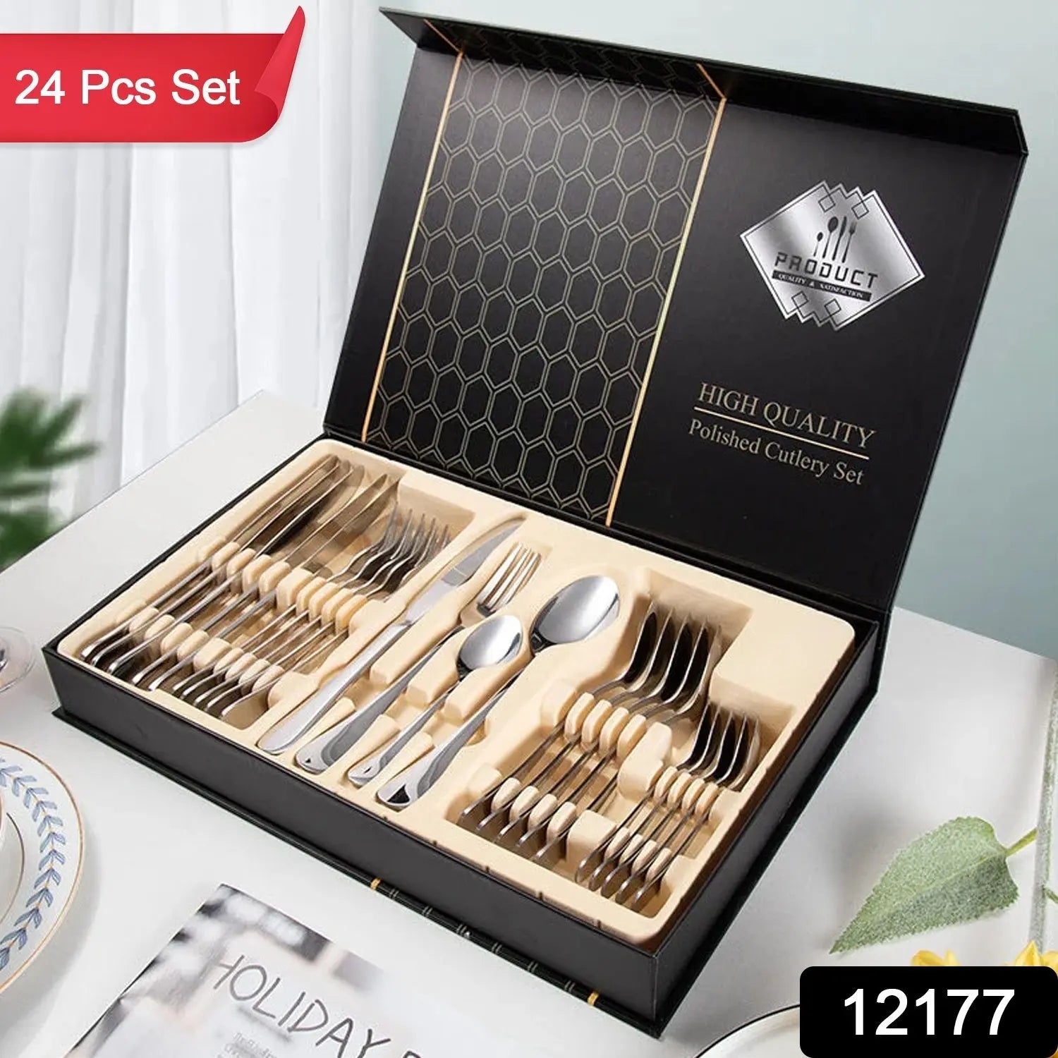 Premium Silver Daily Use Cutlery Set Stainless Steel Luxury Combo Set of 24 - infinityexculsivestore.com