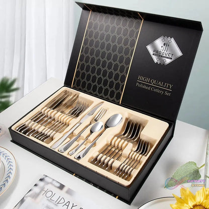 Premium Silver Daily Use Cutlery Set Stainless Steel Luxury Combo Set of 24 - infinityexculsivestore.com