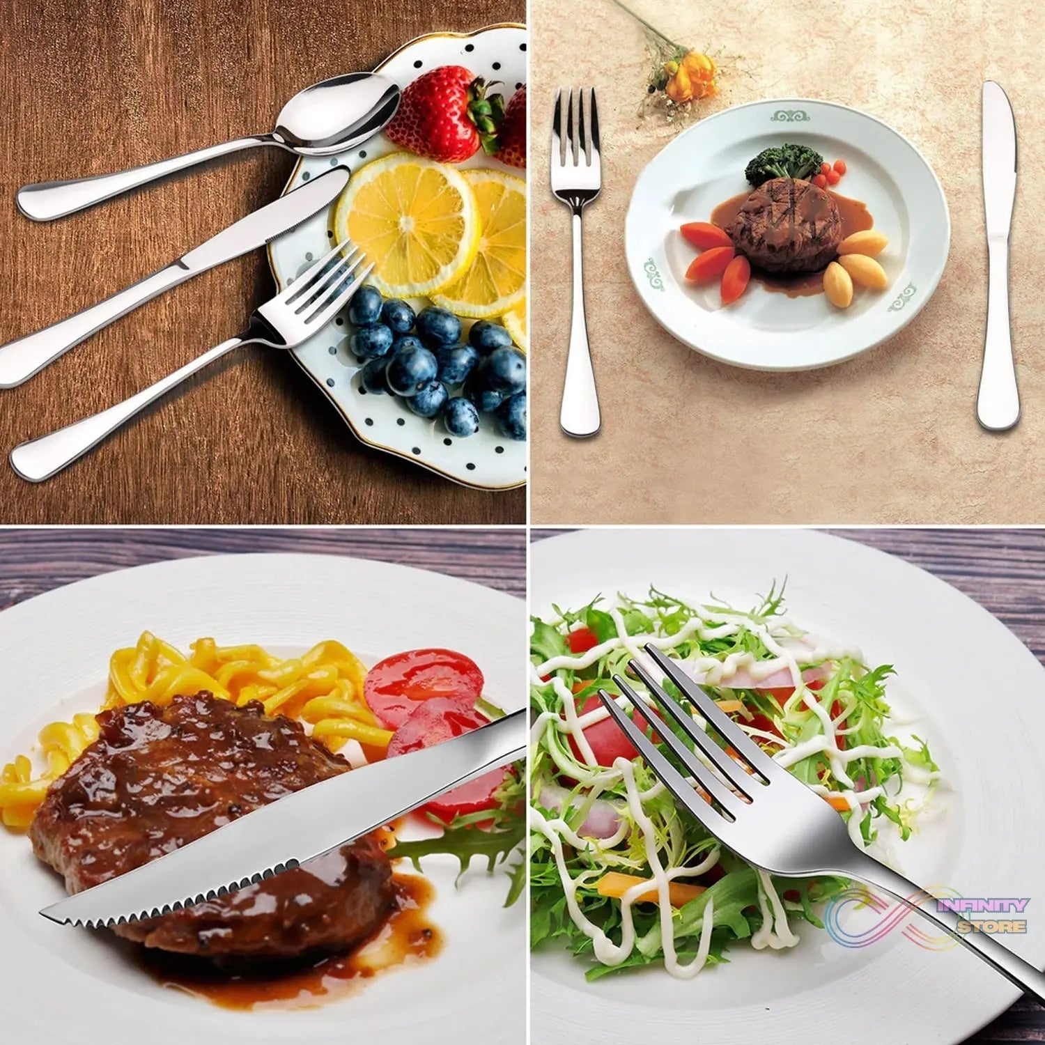 Premium Silver Daily Use Cutlery Set Stainless Steel Luxury Combo Set of 24 - infinityexculsivestore.com