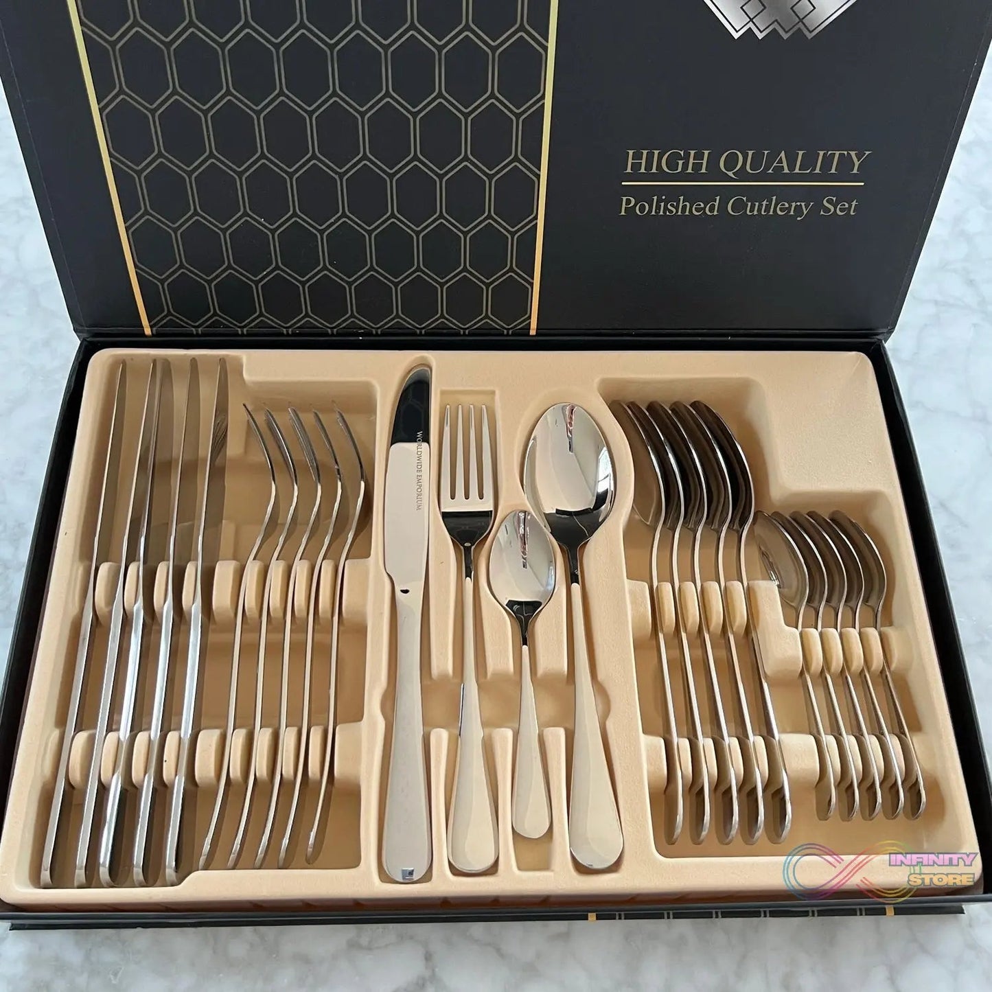Premium Silver Daily Use Cutlery Set Stainless Steel Luxury Combo Set of 24 - infinityexculsivestore.com