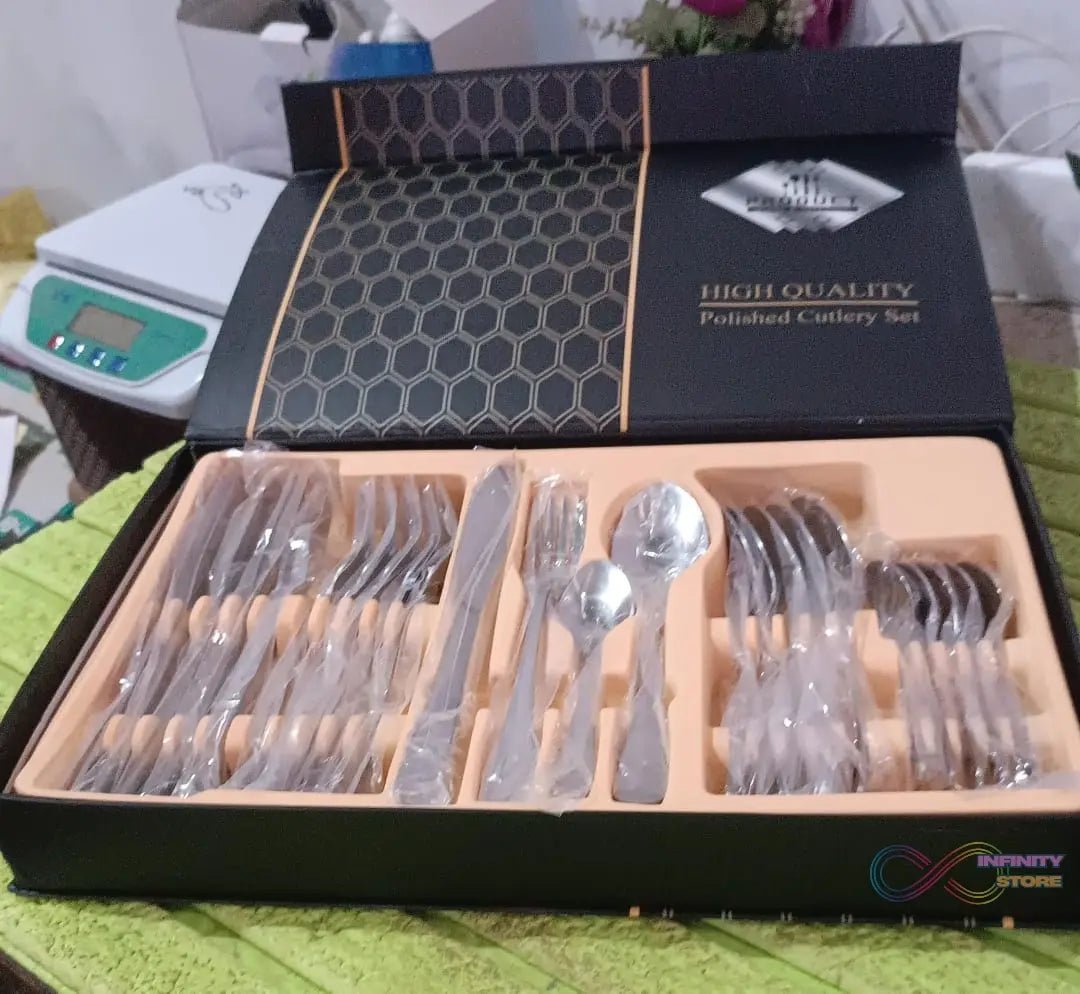 Premium Silver Daily Use Cutlery Set Stainless Steel Luxury Combo Set of 24 - infinityexculsivestore.com