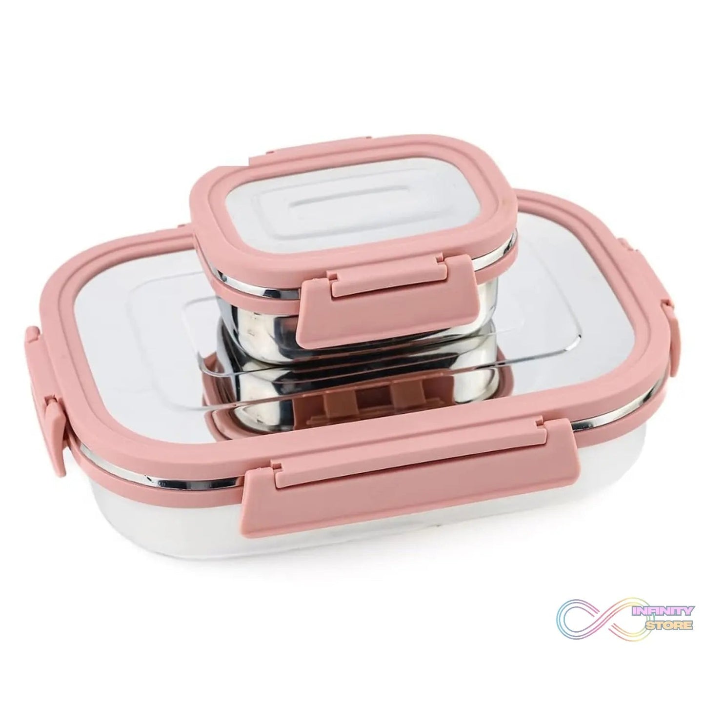Premium Stainless Steel Leak Proof Air Tight Lunch Boxes (900ML+200ML Approx / 2 Pc Set) - infinityexculsivestore.com
