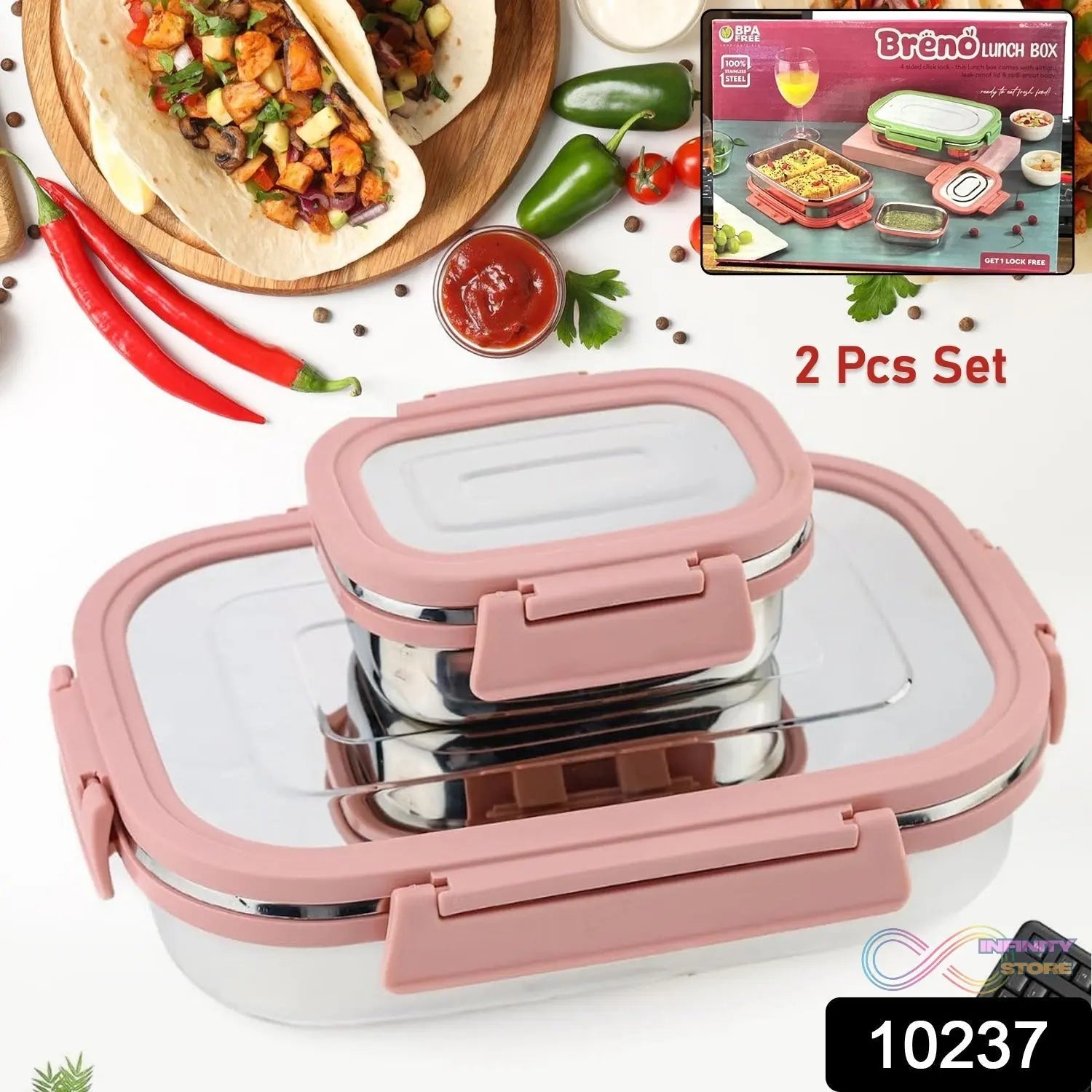 Premium Stainless Steel Leak Proof Air Tight Lunch Boxes (900ML+200ML Approx / 2 Pc Set) - infinityexculsivestore.com