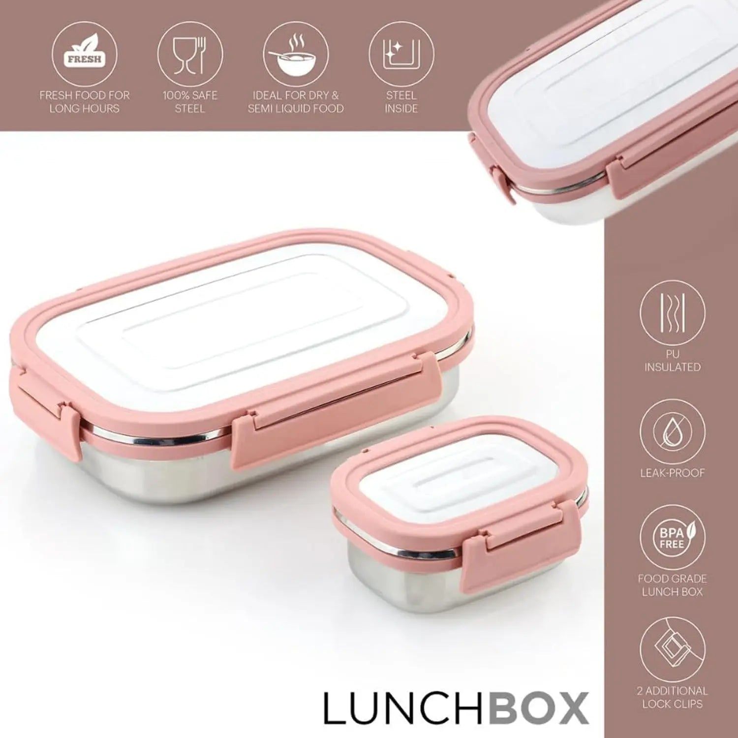 Premium Stainless Steel Leak Proof Air Tight Lunch Boxes (900ML+200ML Approx / 2 Pc Set) - infinityexculsivestore.com