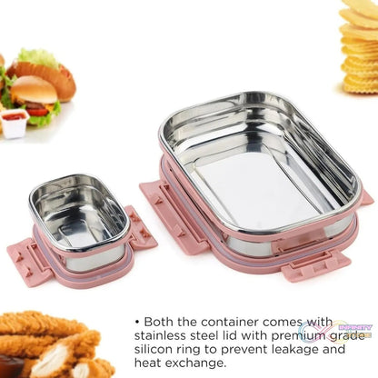Premium Stainless Steel Leak Proof Air Tight Lunch Boxes (900ML+200ML Approx / 2 Pc Set) - infinityexculsivestore.com