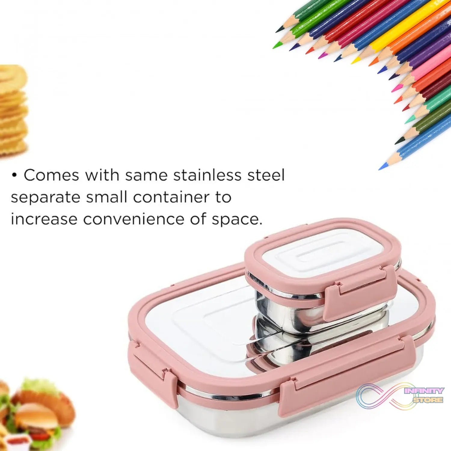 Premium Stainless Steel Leak Proof Air Tight Lunch Boxes (900ML+200ML Approx / 2 Pc Set) - infinityexculsivestore.com