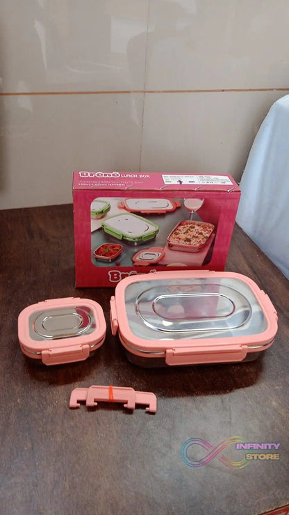 Premium Stainless Steel Leak Proof Air Tight Lunch Boxes (900ML+200ML Approx / 2 Pc Set) - infinityexculsivestore.com