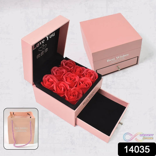 Preserved Eternal Rose Flower Gift Box Drawer with I Love You & Artificial 9 Pcs Rose (1 Set) - infinityexculsivestore.com
