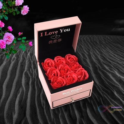 Preserved Eternal Rose Flower Gift Box Drawer with I Love You & Artificial 9 Pcs Rose (1 Set) - infinityexculsivestore.com