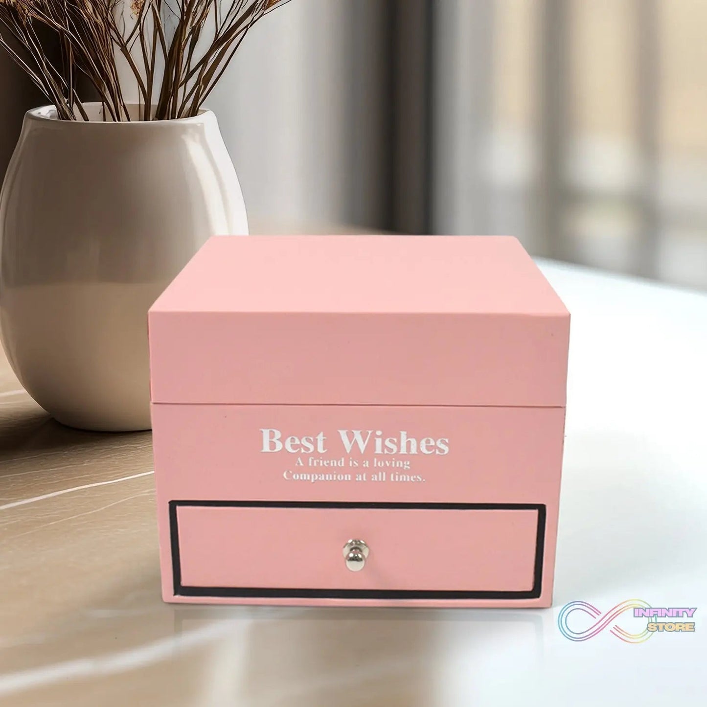 Preserved Eternal Rose Flower Gift Box Drawer with I Love You & Artificial 9 Pcs Rose (1 Set) - infinityexculsivestore.com