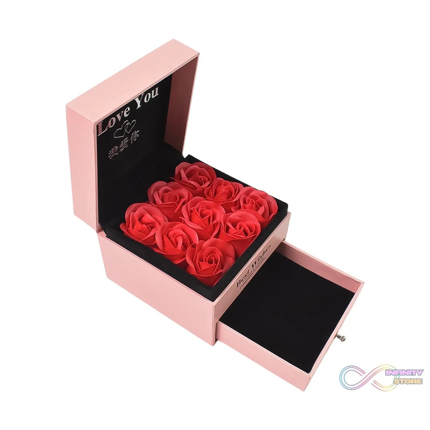 Preserved Eternal Rose Flower Gift Box Drawer with I Love You & Artificial 9 Pcs Rose (1 Set) - infinityexculsivestore.com
