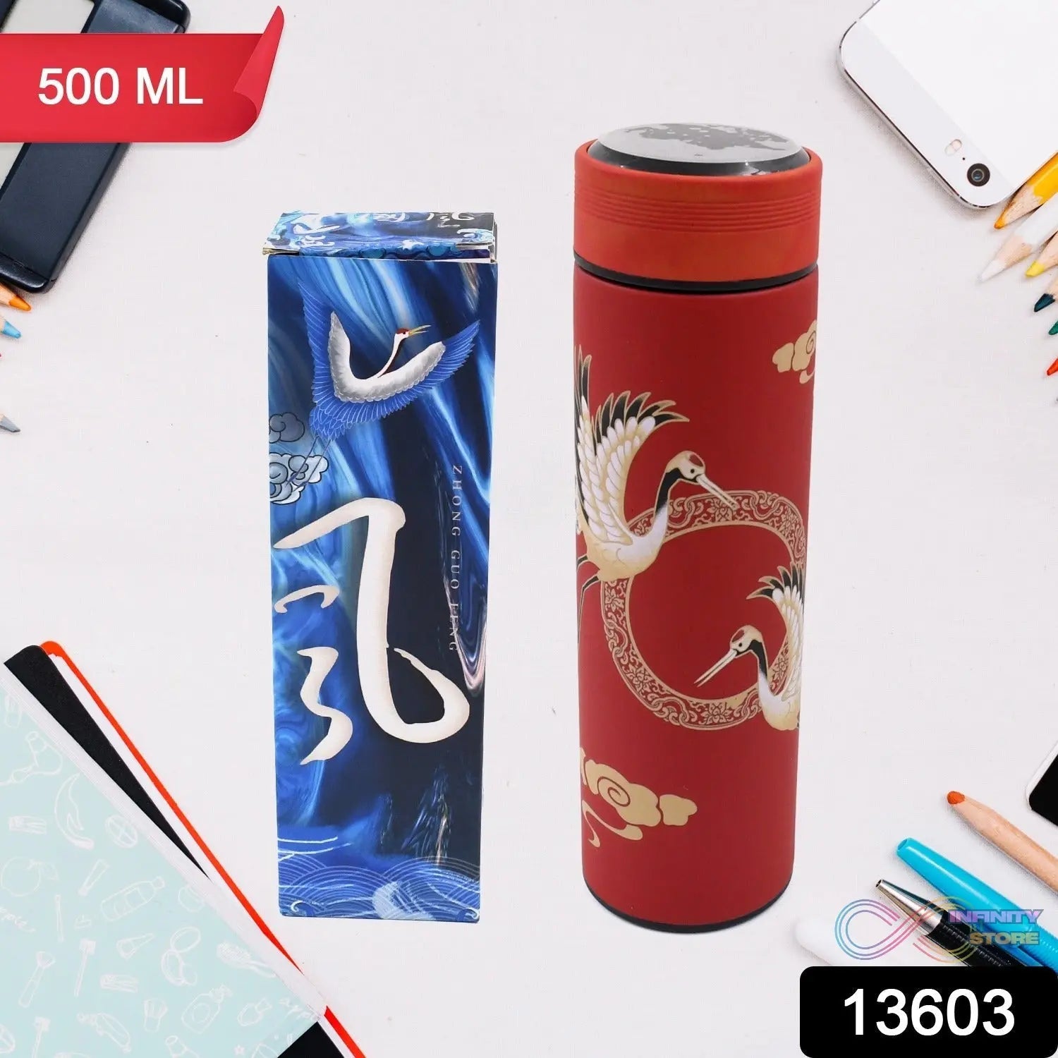 Printed Smart Vacuum Insulated Water Bottle with LED Temperature Display (1 Pc / 500 ML Approx / Multicolor) - infinityexculsivestore.com