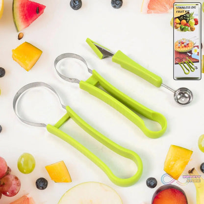 Professional 3 in 1 Stainless Steel Watermelon Cutter Fruit Carving Tools Set (1 Set) - infinityexculsivestore.com