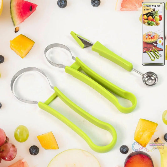 Professional 3 in 1 Stainless Steel Watermelon Cutter Fruit Carving Tools Set (1 Set) - infinityexculsivestore.com