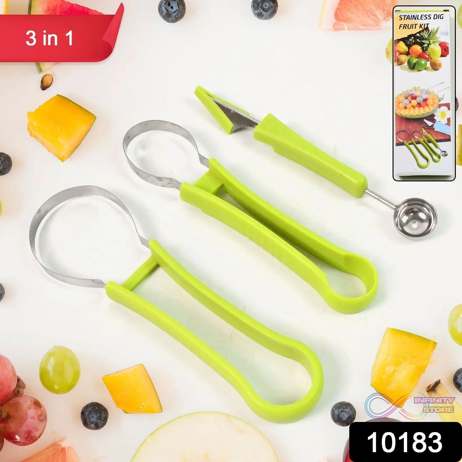Professional 3 in 1 Stainless Steel Watermelon Cutter Fruit Carving Tools Set (1 Set) - infinityexculsivestore.com