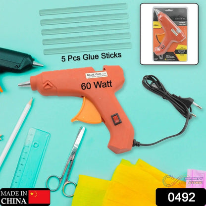 Professional 60 Watt Hot Melt Glue Gun with 5 Glue Sticks & On/Off Switch - infinityexculsivestore.com