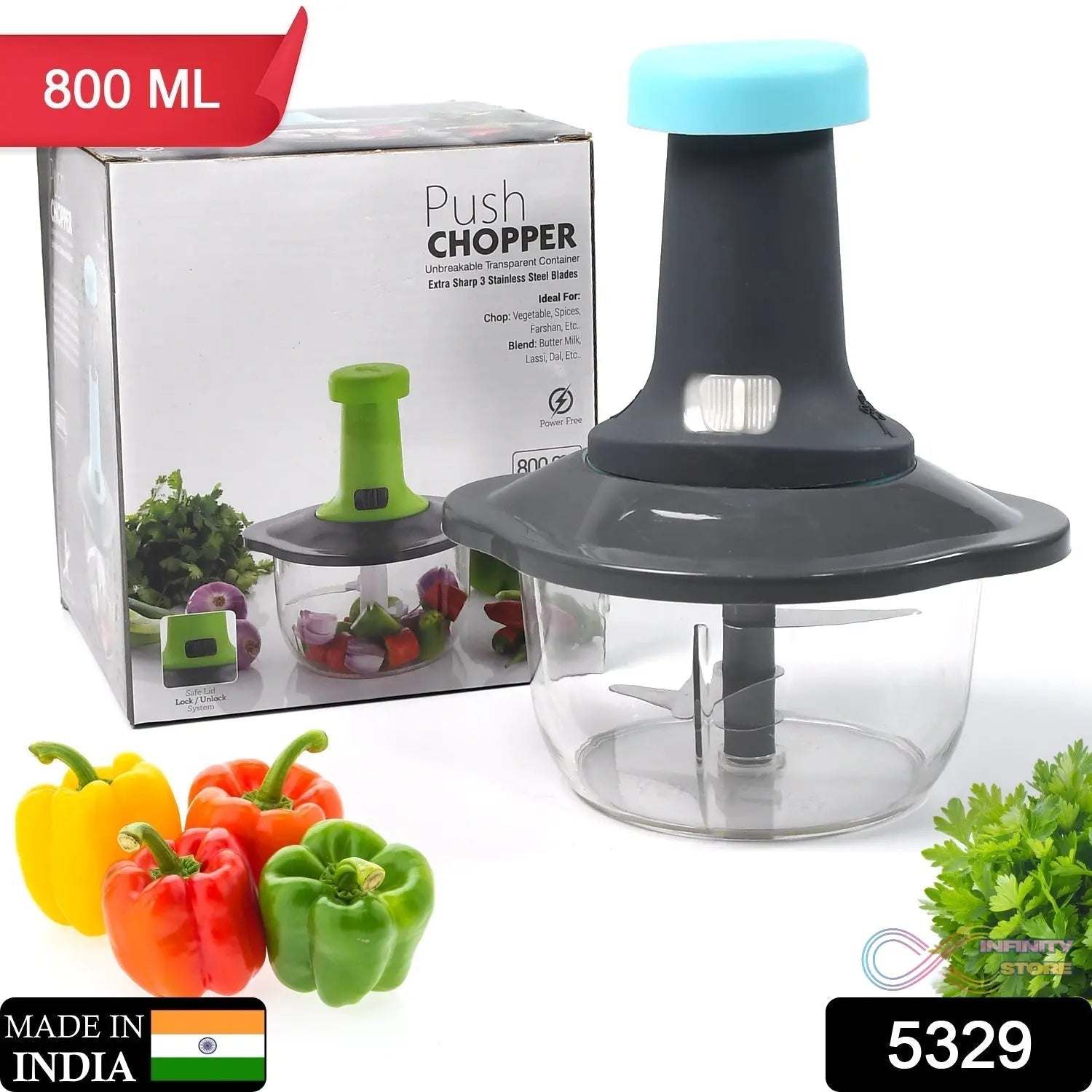 Push Chopper Manual Food Chopper and Hand Push Vegetable Chopper, Cutter, Mixer Set for Kitchen with 3 Stainless Steel Blade - infinityexculsivestore.com