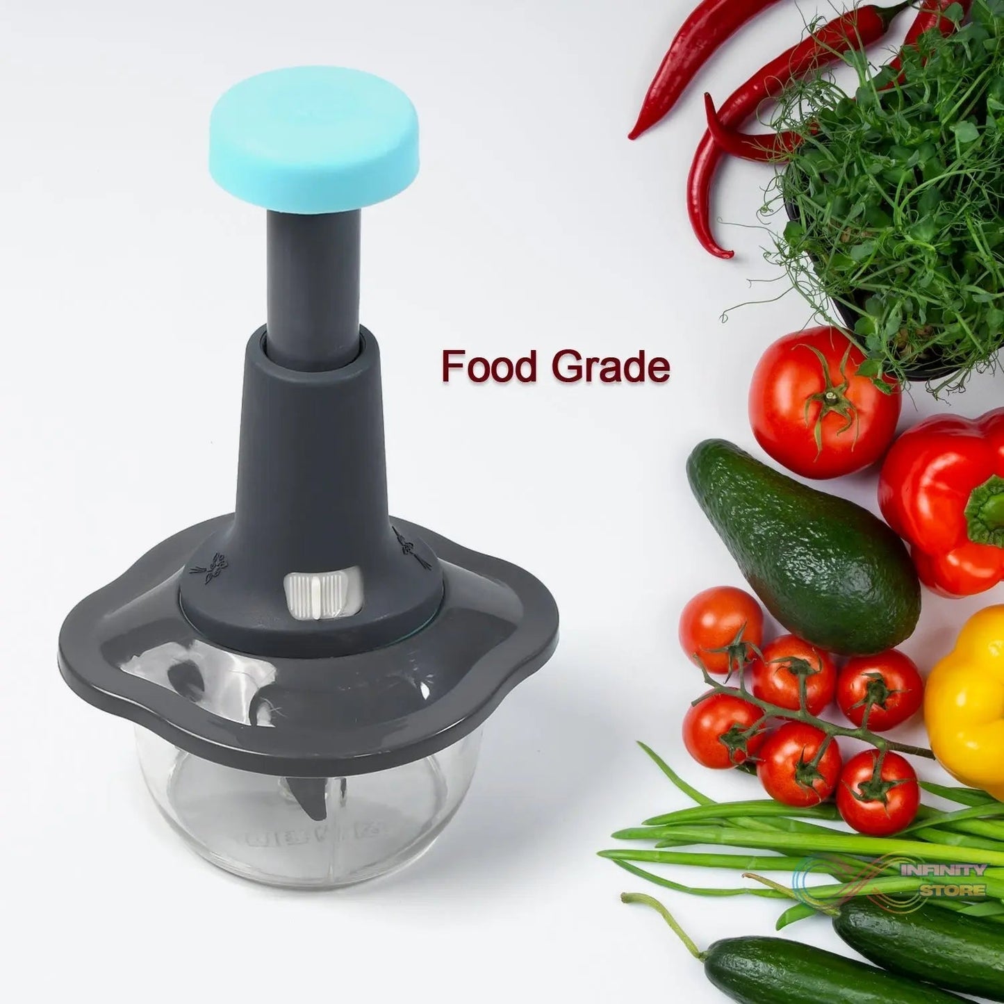 Push Chopper Manual Food Chopper and Hand Push Vegetable Chopper, Cutter, Mixer Set for Kitchen with 3 Stainless Steel Blade - infinityexculsivestore.com