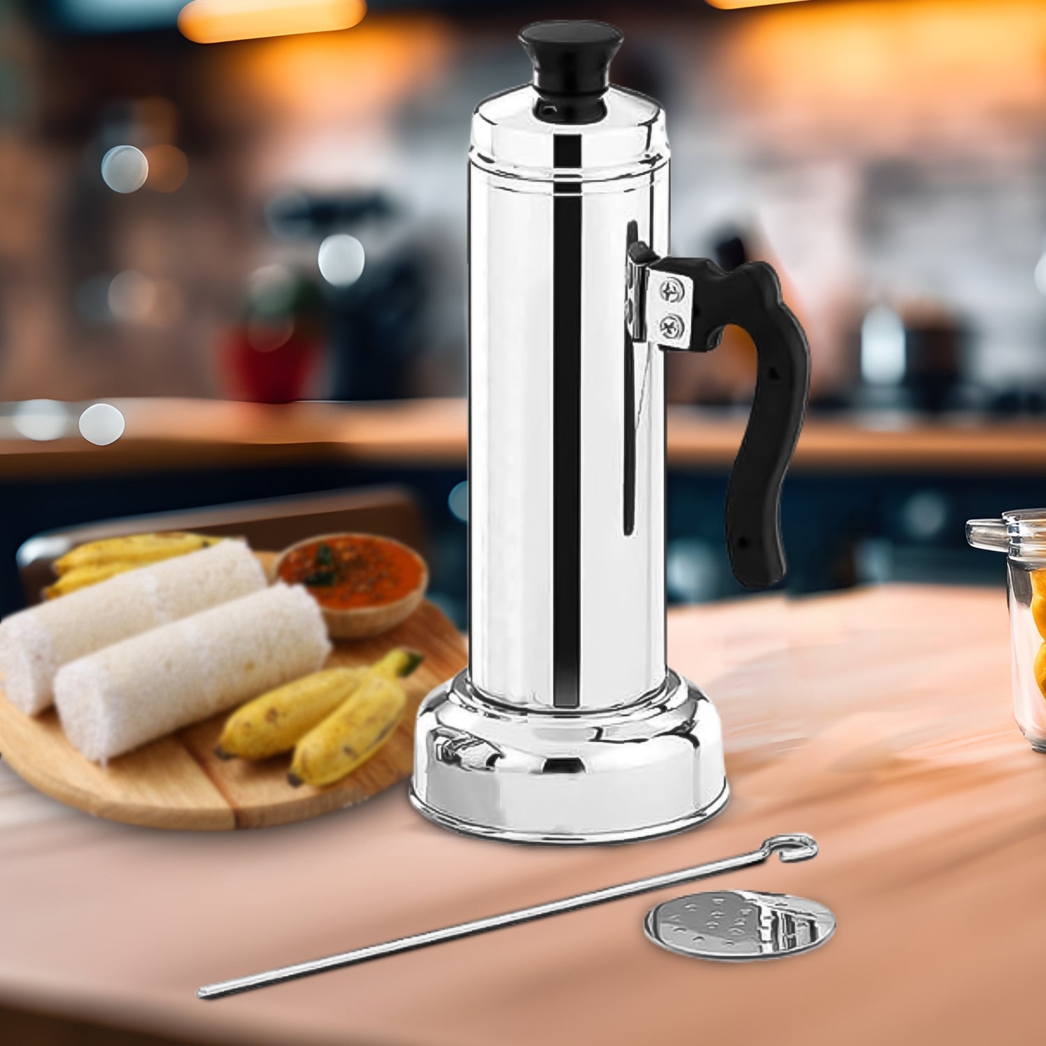 Puttu Maker Set with Steamer Plate & Pressure Cooker Top, Stainless Steel - infinityexculsivestore.com